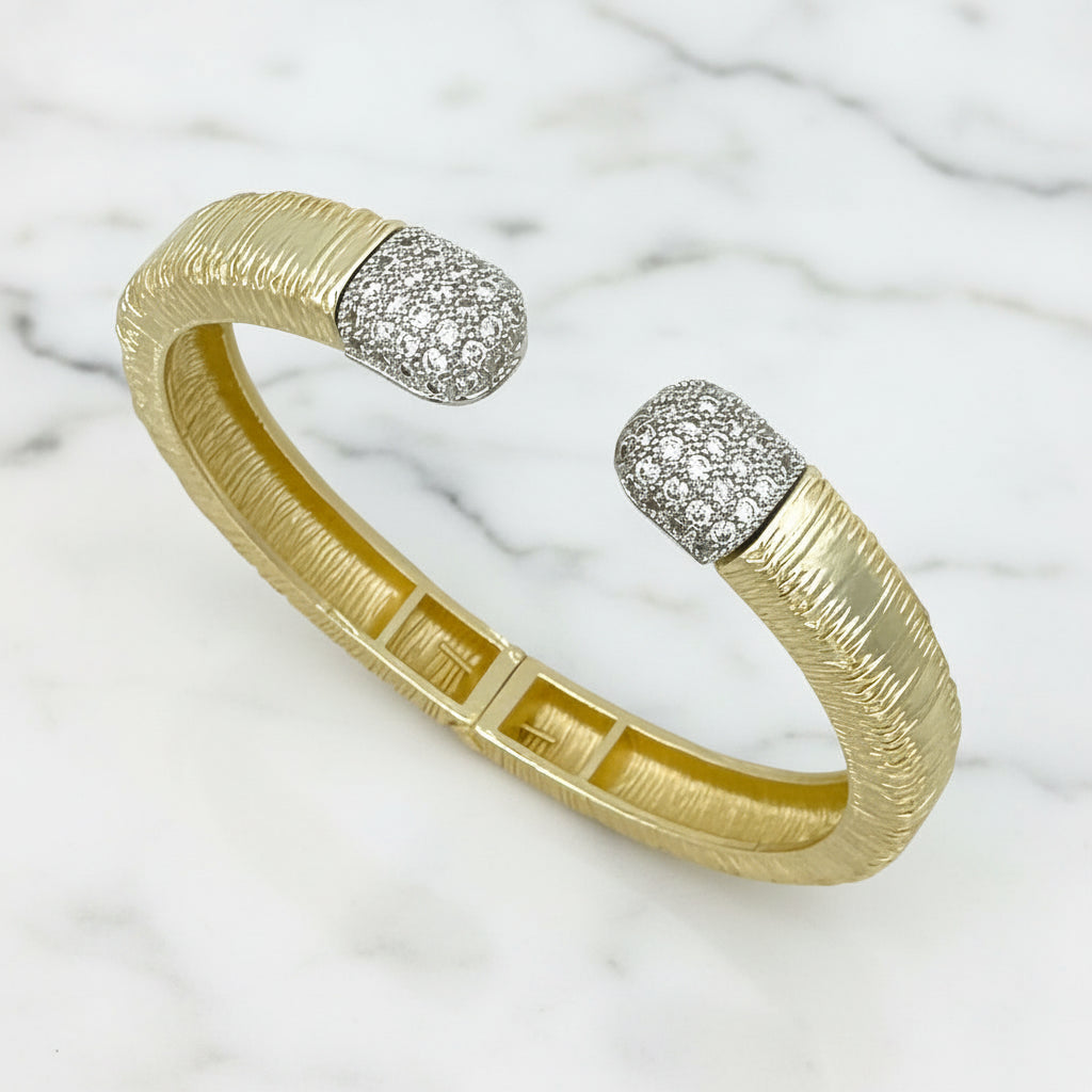 Brushed Gold Hinge Bracelet w/ Pave Tips