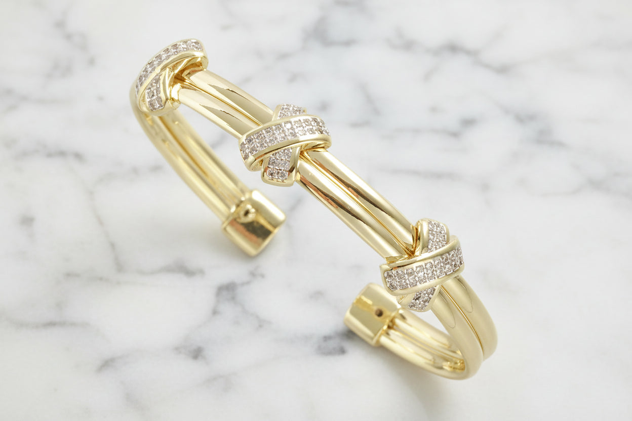 Gold 3-Pave X Cuff Bracelet