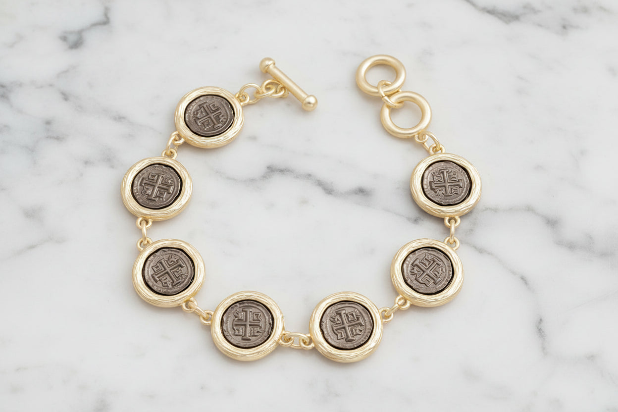 Gold Hematite Coin Bracelet
