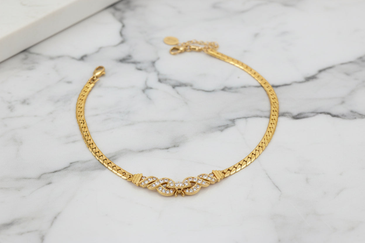 Gold Snake Bracelet w/ Swirl CZ