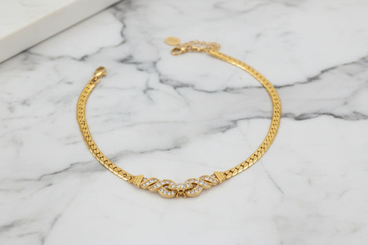 Gold Snake Bracelet w/ Swirl CZ