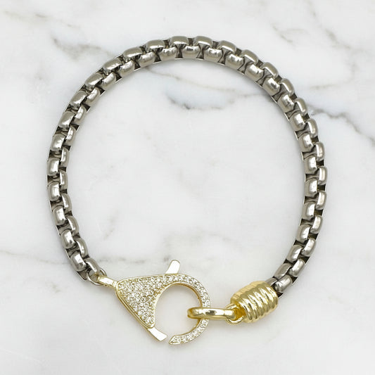 Silver Rope Chain Bracelet w/ Pave Clasp