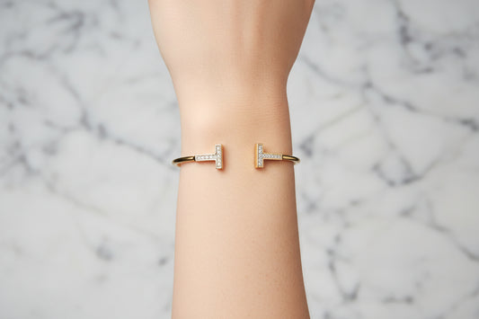 Tiny Gold Pave T Bracelet