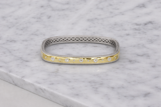 Two Tone Bangle w/ Flower CZs