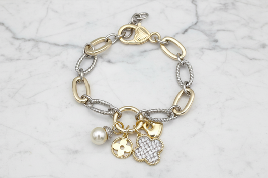 Two Tone Chain Bracelet w/ Charms