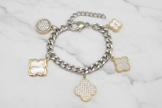 Two Tone Cuban Chain Bracelet w/ Charms