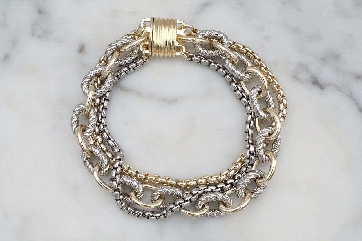 Two Tone Multi Chain Bracelet