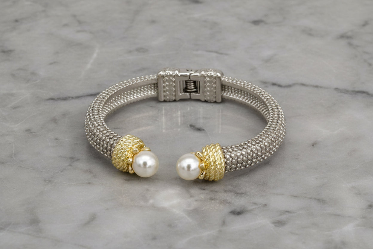 Two Tone Pearl Bracelet w/ Hinge