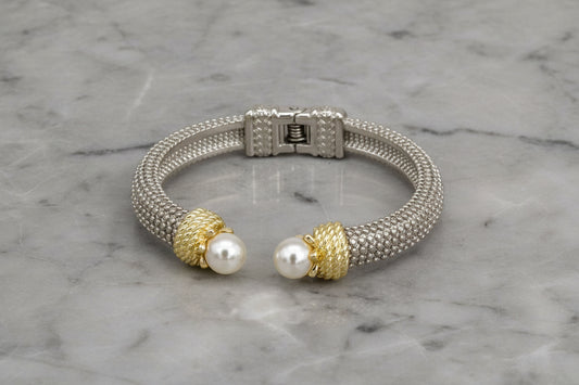 Two Tone Pearl Bracelet w/ Hinge