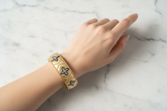Wide Gold & Hematite Pave Bangle