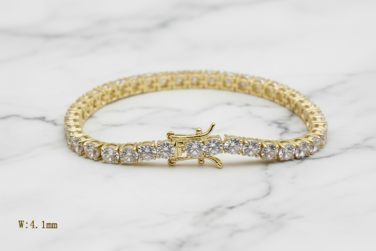 Lorena CZ tennis bracelet with sparkling cubic zirconia stones, elegant jewelry accessory on a neutral background.