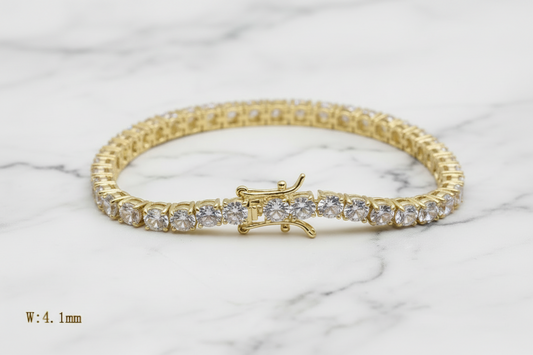 Lorena CZ tennis bracelet with sparkling cubic zirconia stones, elegant jewelry accessory on a neutral background.