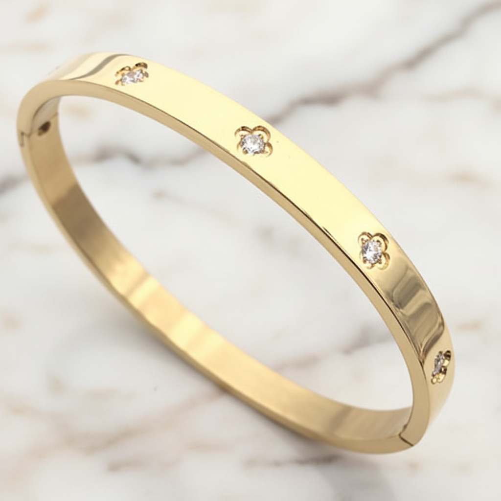 Medium Steel Bracelet w/ Mini CZ Flowers