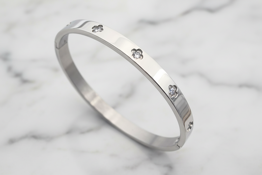 Medium Steel Bracelet w/ Mini CZ Flowers