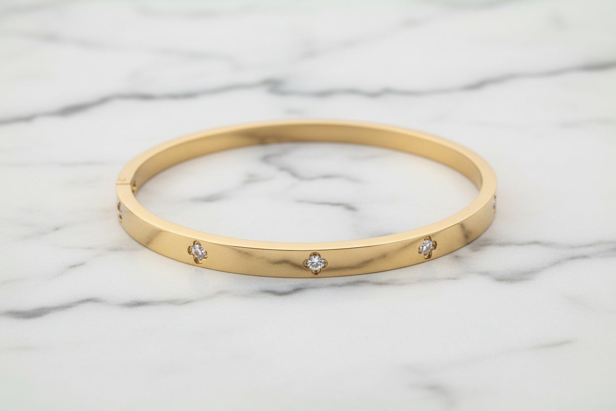 Small Steel Bracelet w/ Mini CZ Flowers