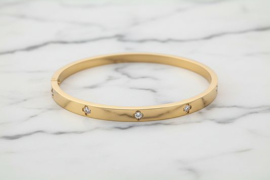 Small Steel Bracelet w/ Mini CZ Flowers