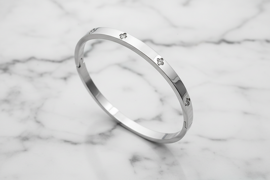 Small Steel Bracelet w/ Mini CZ Flowers