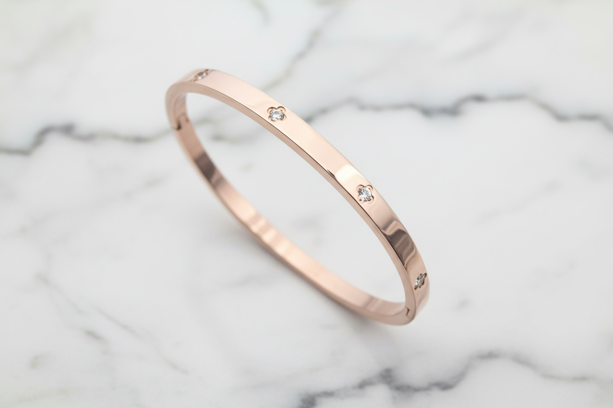 Small Steel Bracelet w/ Mini CZ Flowers