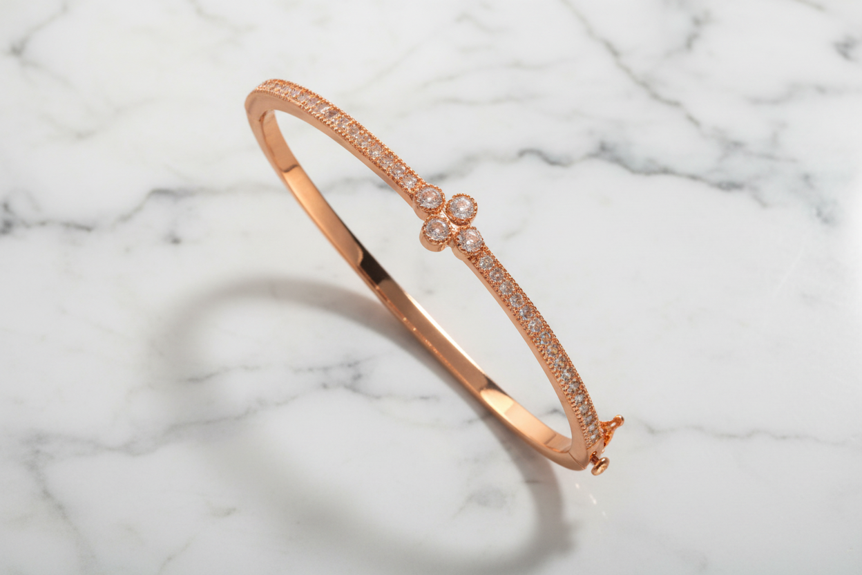 Thin CZ Bangle w/ CZ Flower