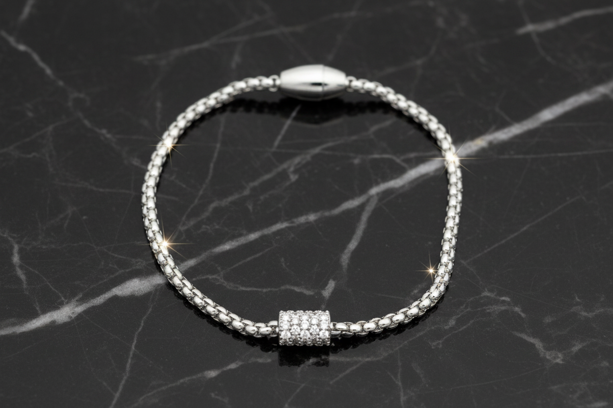 Box Chain Bracelet w/ Pave Barrel