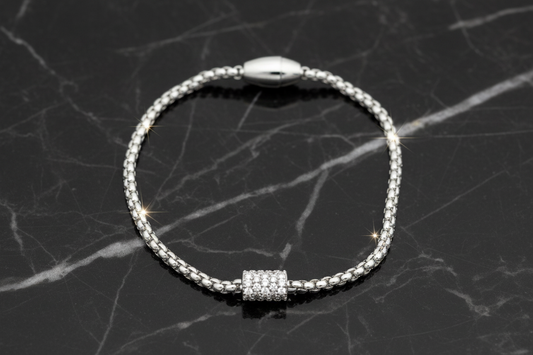 Box Chain Bracelet w/ Pave Barrel