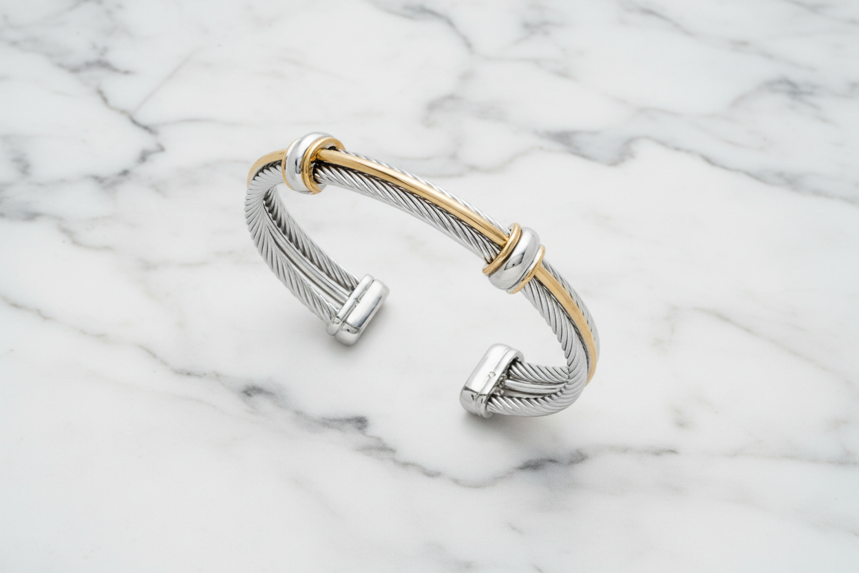 Two Tone Cable Cuff w/ 2 Barrels