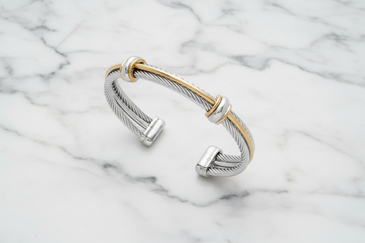 Two Tone Cable Cuff w/ 2 Barrels