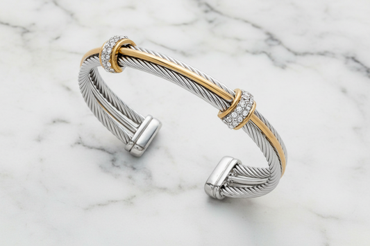 Two Tone Cable Cuff w/ 2 Barrels
