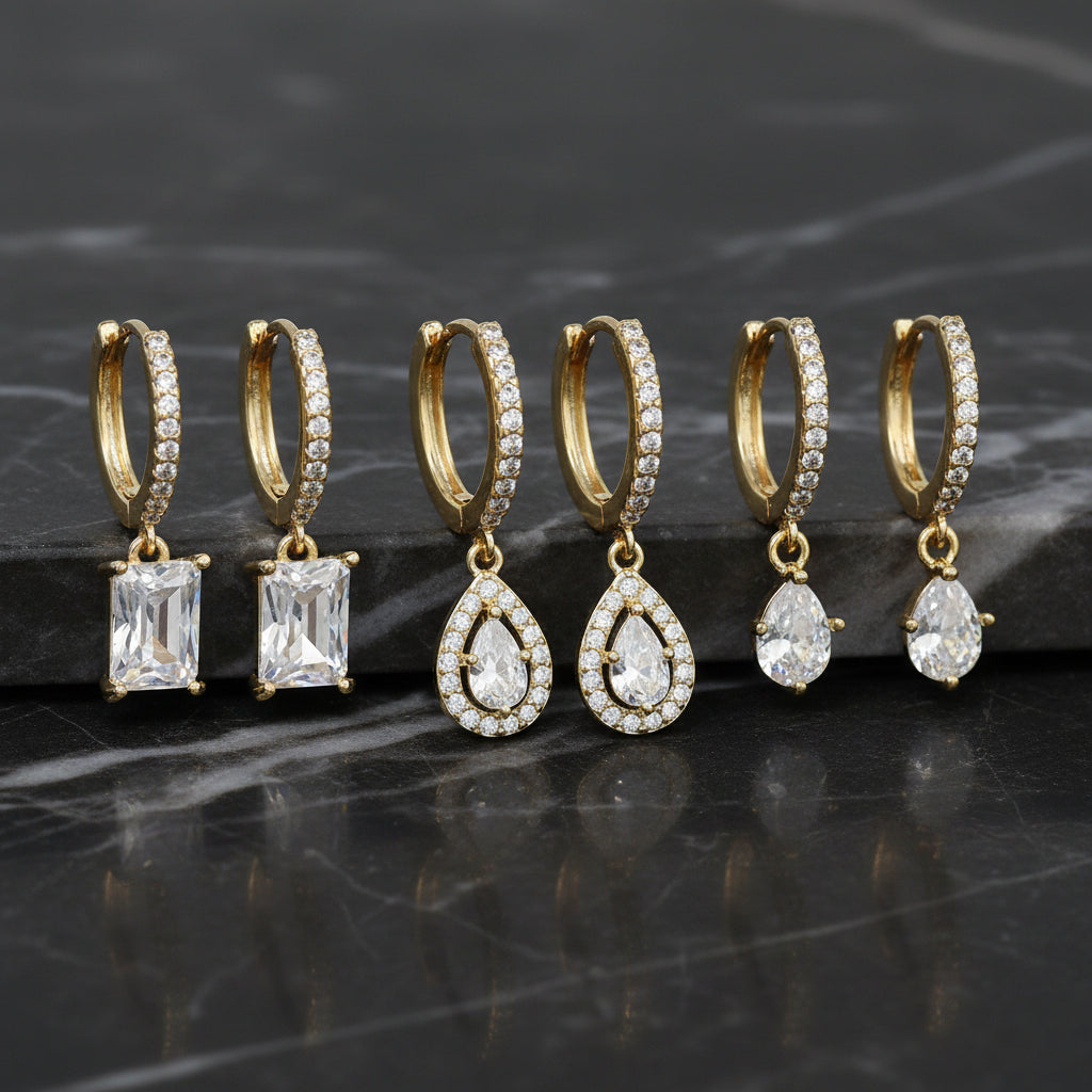 3-Piece Dangle CZ Earring Set