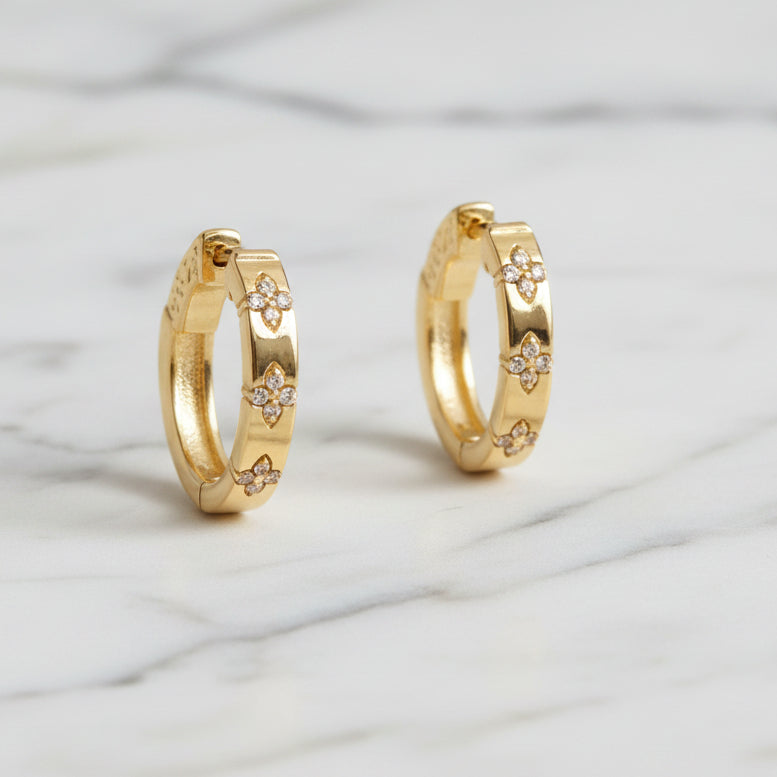 Gold Huggie Hoop Earring w/ CZs