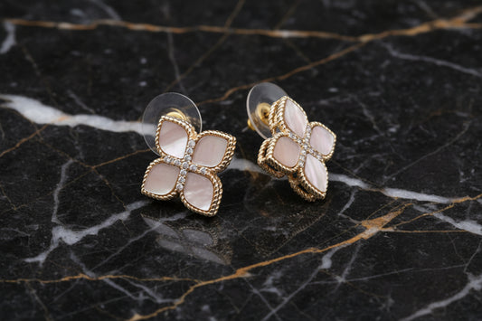 Lorena gold MOP cable and CZ earrings, stylish dangle earrings featuring mother-of-pearl and cubic zirconia accents.