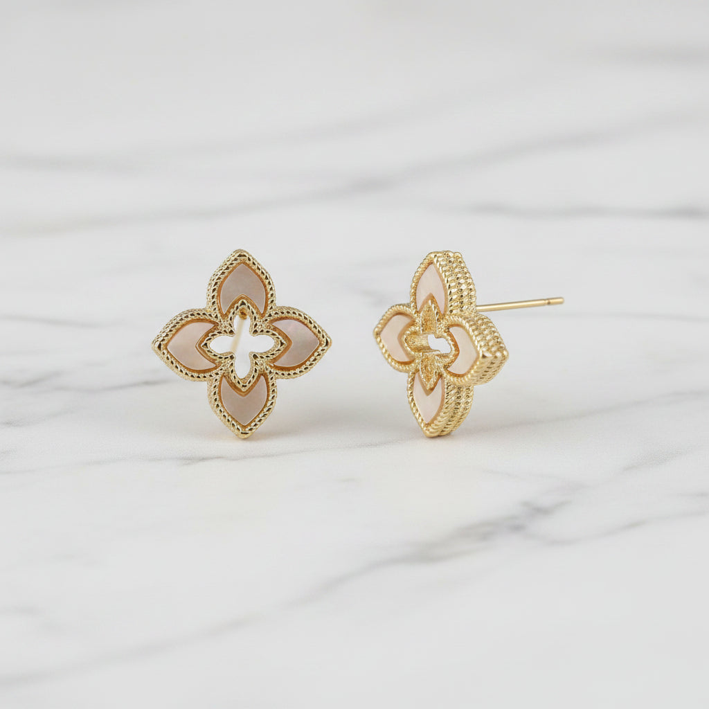 Gold MOP Clover Post Earring