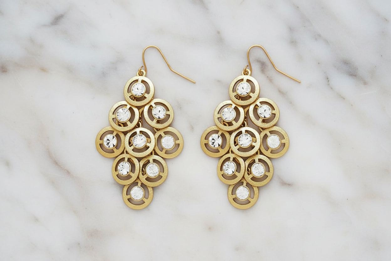 Gold Multiple Dangle Circle w/ CZs Earrings