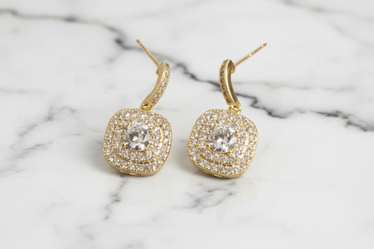 Gold Pave Square Dangle Earring