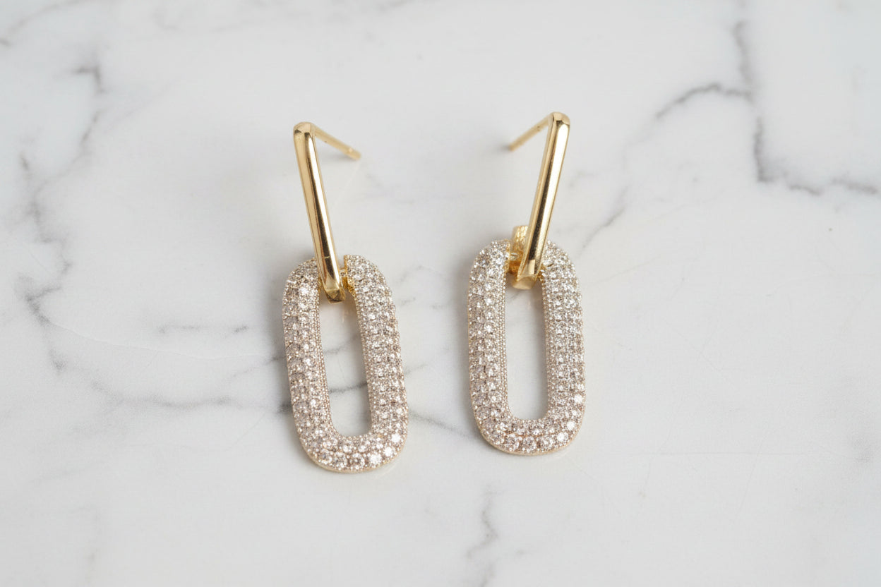 Gold Two Tone Pave Link Earring