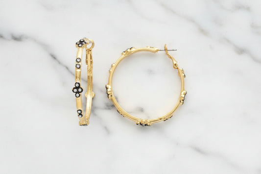 Gold w/ Hematite Flower Hoop Earring