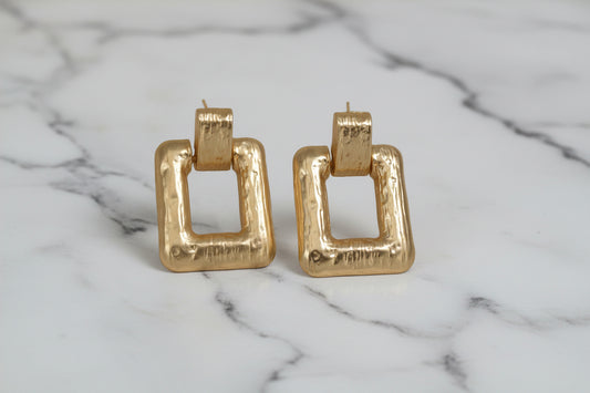 Large Brushed Gold Door Knocker Earring