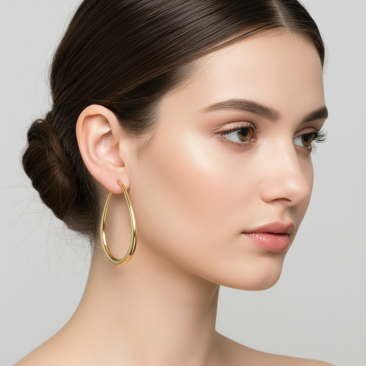 Large Egg Shaped Brushed Gold Hoop Earring