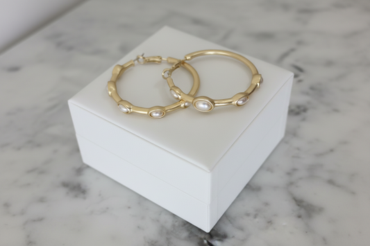 Large Gold Bamboo Pearl Earring