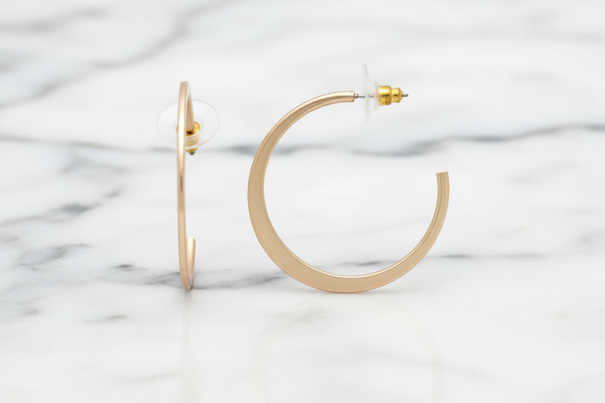 Matte Gold Thin Hoop Earrings - Med
