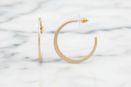 Matte Gold Thin Hoop Earrings - Med