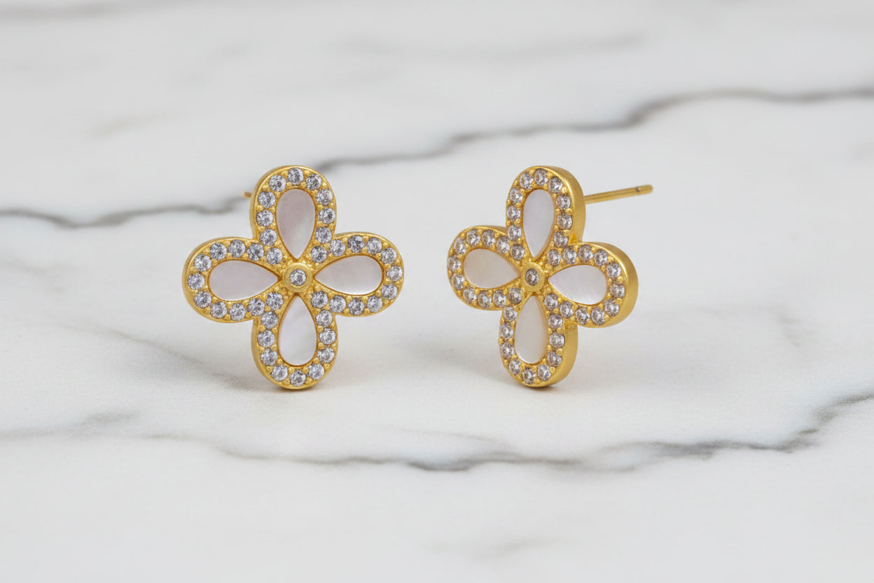 MOP Flower Earrings w/ CZs
