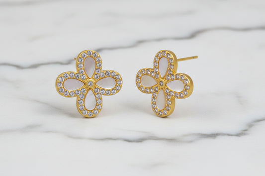 MOP Flower Earrings w/ CZs