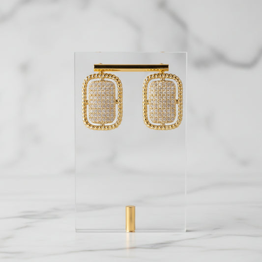 Rectangle Gold Pave Post Earring