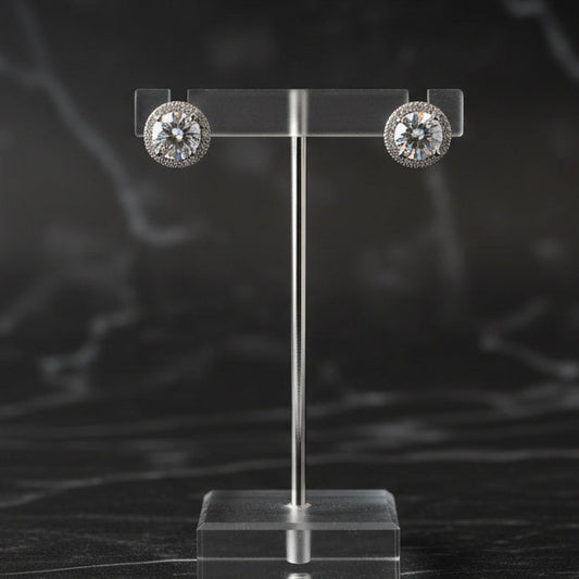 Silver Round CZ & Pave 8mm Earring