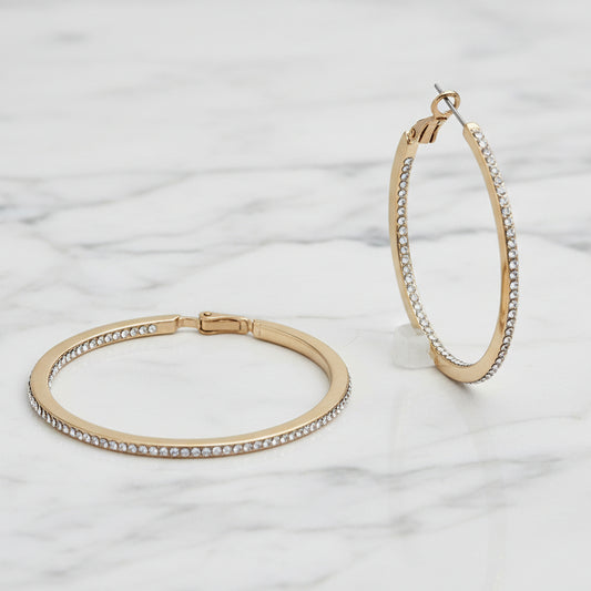 Skinny Large Gold & CZ Hoop Earring