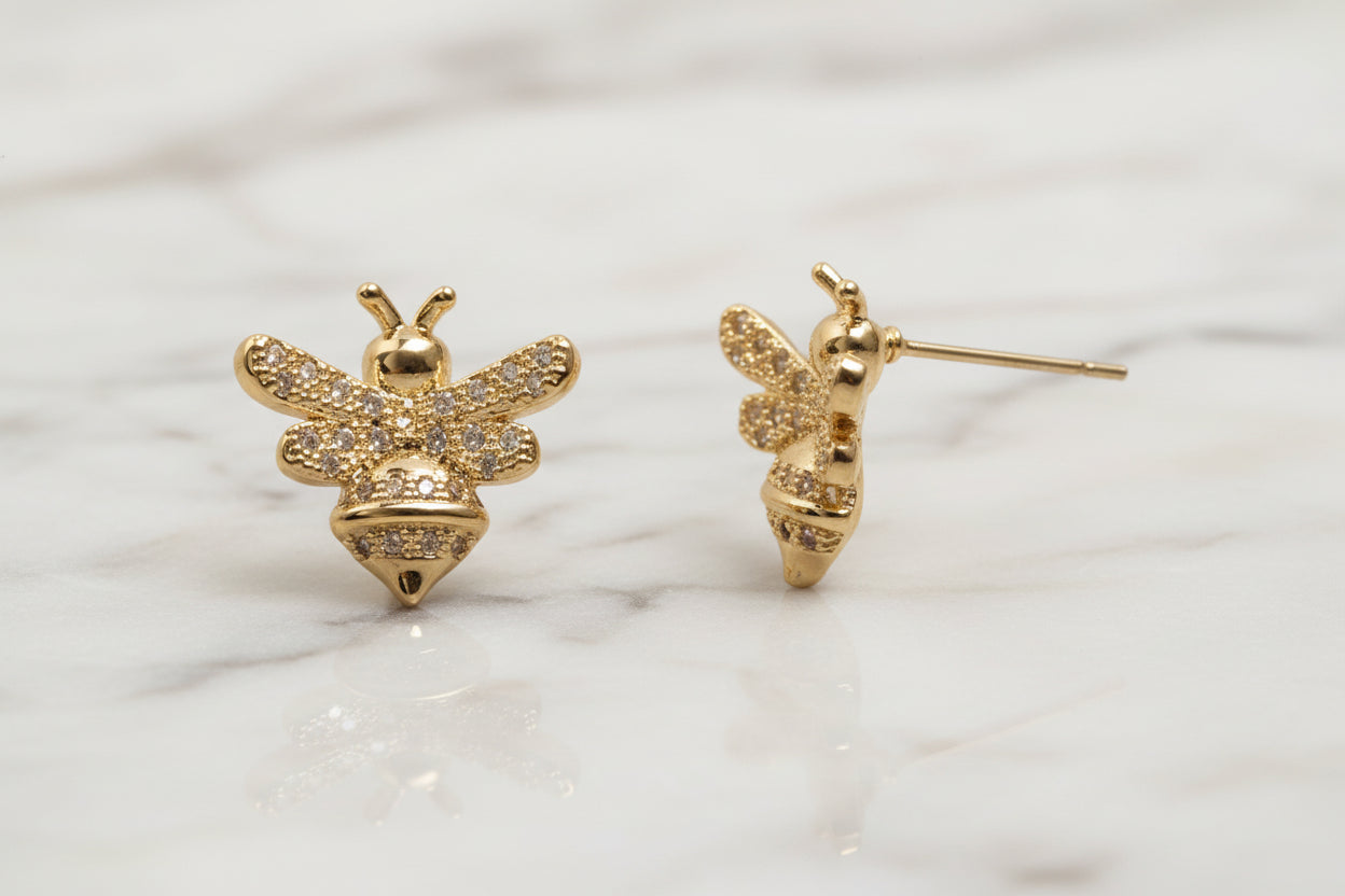 Small Gold & Pave Bee Earring