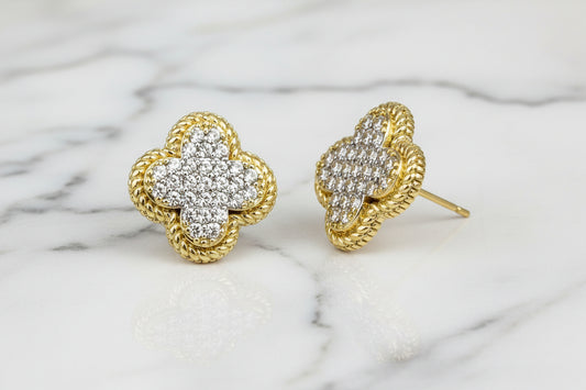 Small Gold Puffy Pave Clover Earring