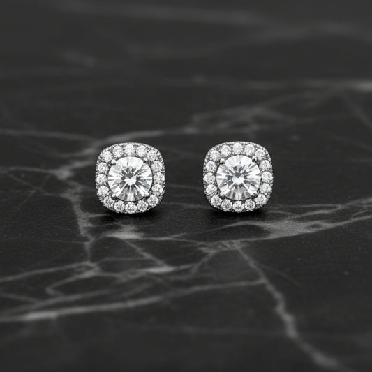 Square CZ & Pave 10x10mm Earring