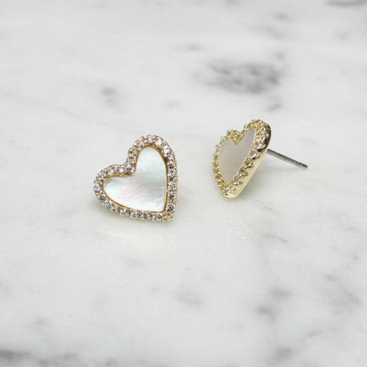 Tiny Gold MOP Heart Post Earring